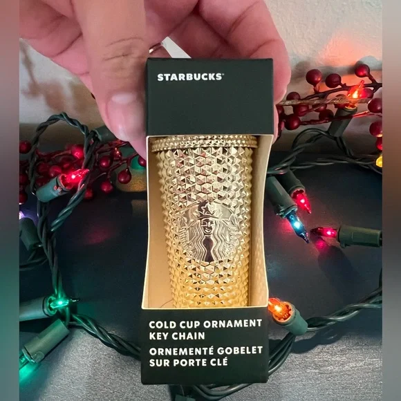 Starbucks | Accessories | Gold Studded Starbucks Cup Keychain Ornament  Christmas Winter 222 | Poshmark